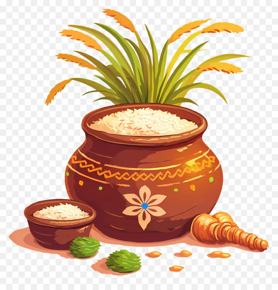 Pot Pongal，Pot Décoratif Avec Du Riz PNG