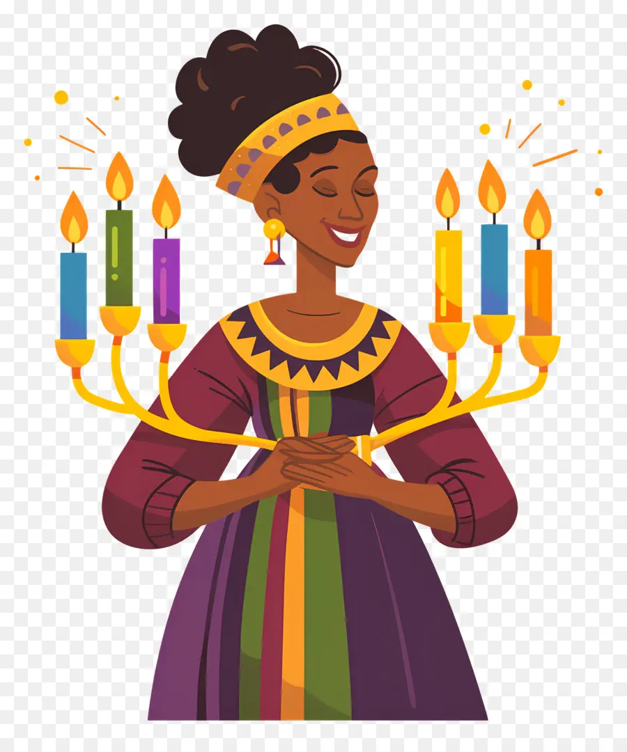 Joyeux Kwanzaa，Femme Avec Des Bougies PNG