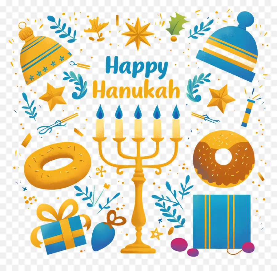 Joyeux Hanoukka，Cadeaux De Hanoukka Et Menorah PNG