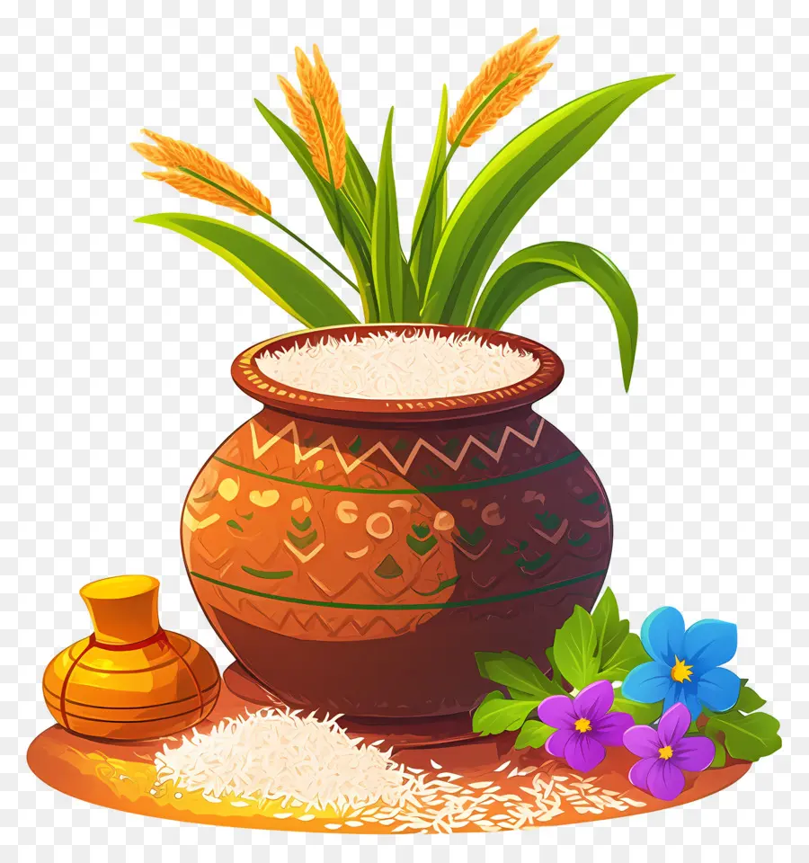 Pot Pongal，Pot Décoratif Avec Du Riz PNG