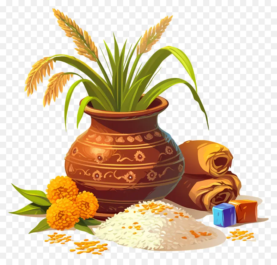 Pot Pongal，Pot Décoratif Avec Du Riz PNG