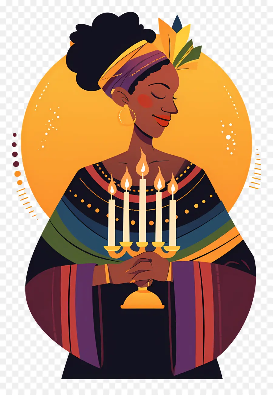 Joyeux Kwanzaa，Femme Avec Des Bougies PNG