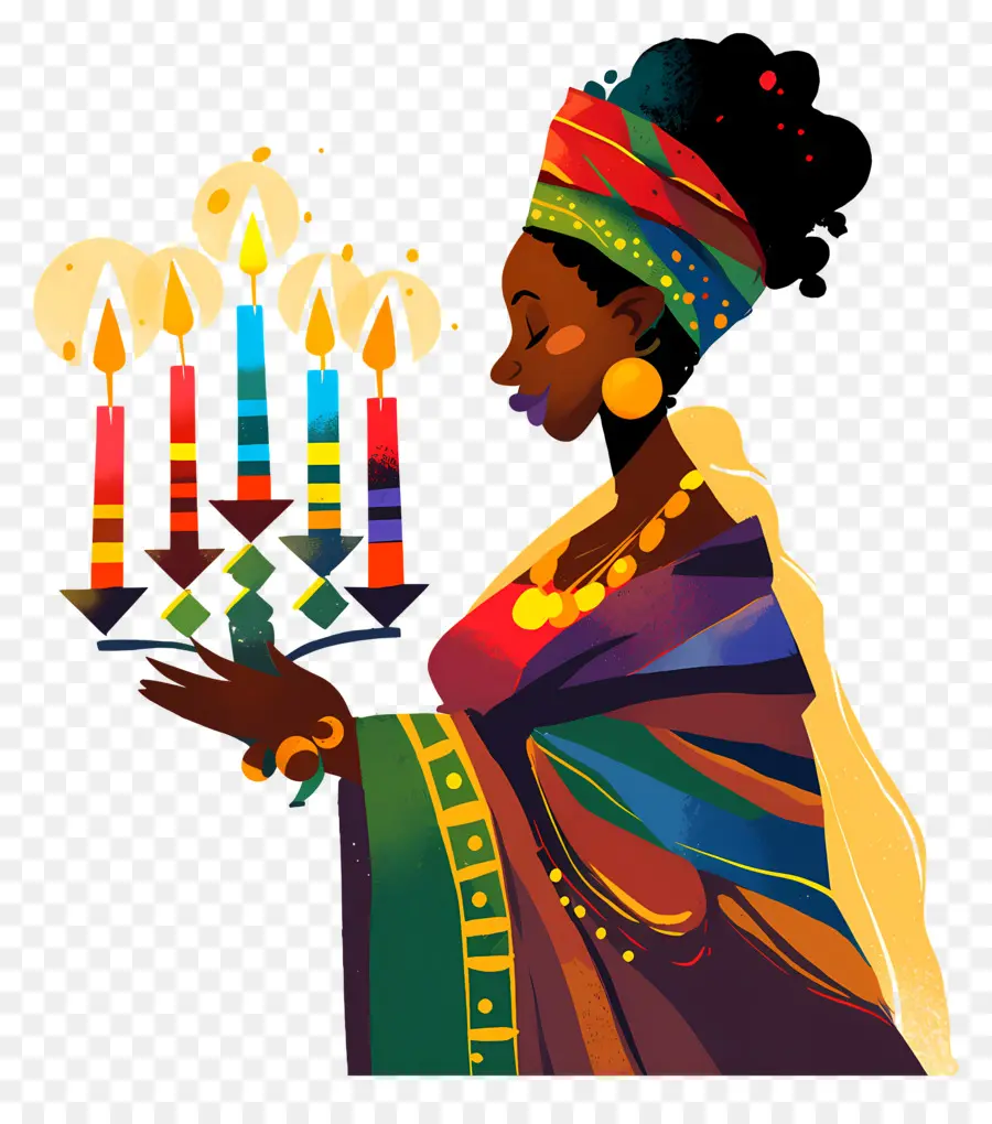 Joyeux Kwanzaa，Femme Avec Des Bougies PNG