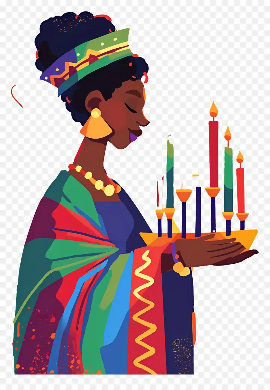 Joyeux Kwanzaa，Femme Avec Des Bougies PNG