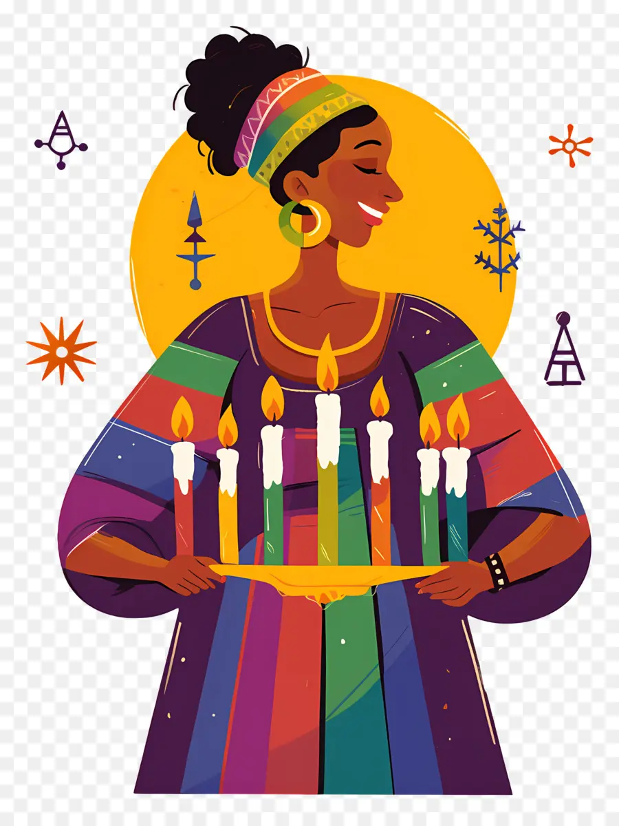 Joyeux Kwanzaa，Femme Avec Des Bougies PNG