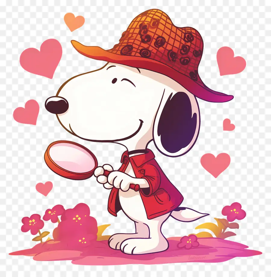 J'adore Snoopy，Chien Avec Loupe Et Coeurs PNG