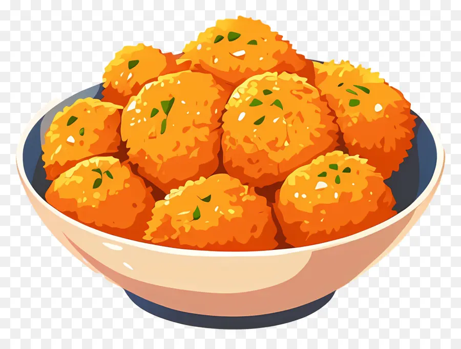 Nuggets De Poulet Frits，Boulettes De Fromage Dans Un Bol Orange PNG