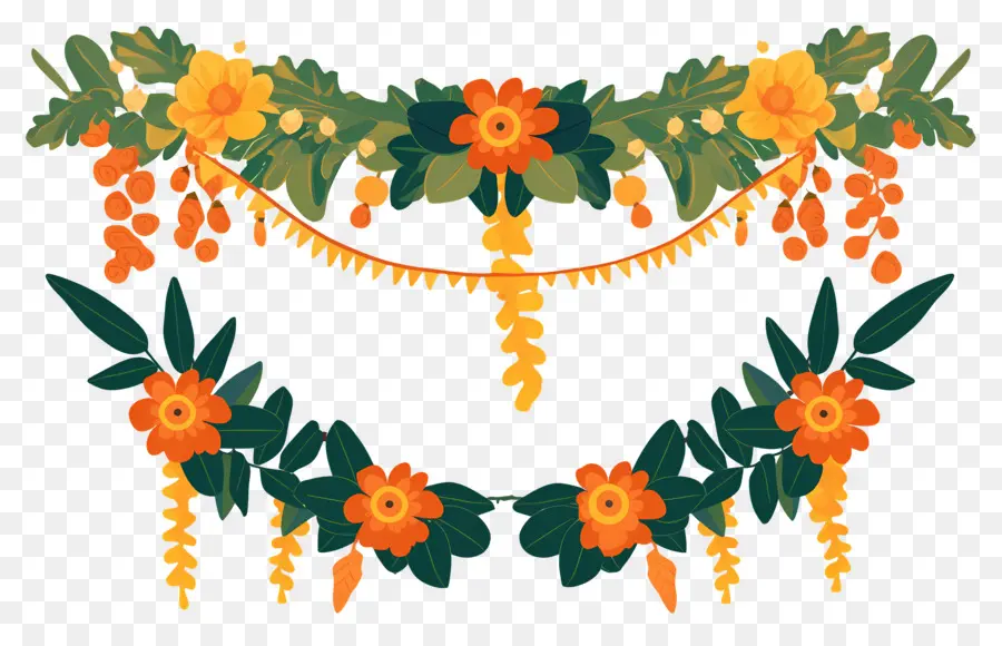 Guirlande Florale，Fleurs Oranges PNG