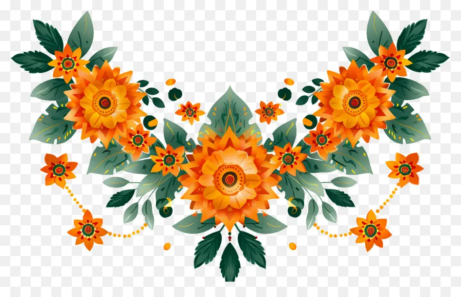 Guirlande Florale，Fleurs Oranges PNG