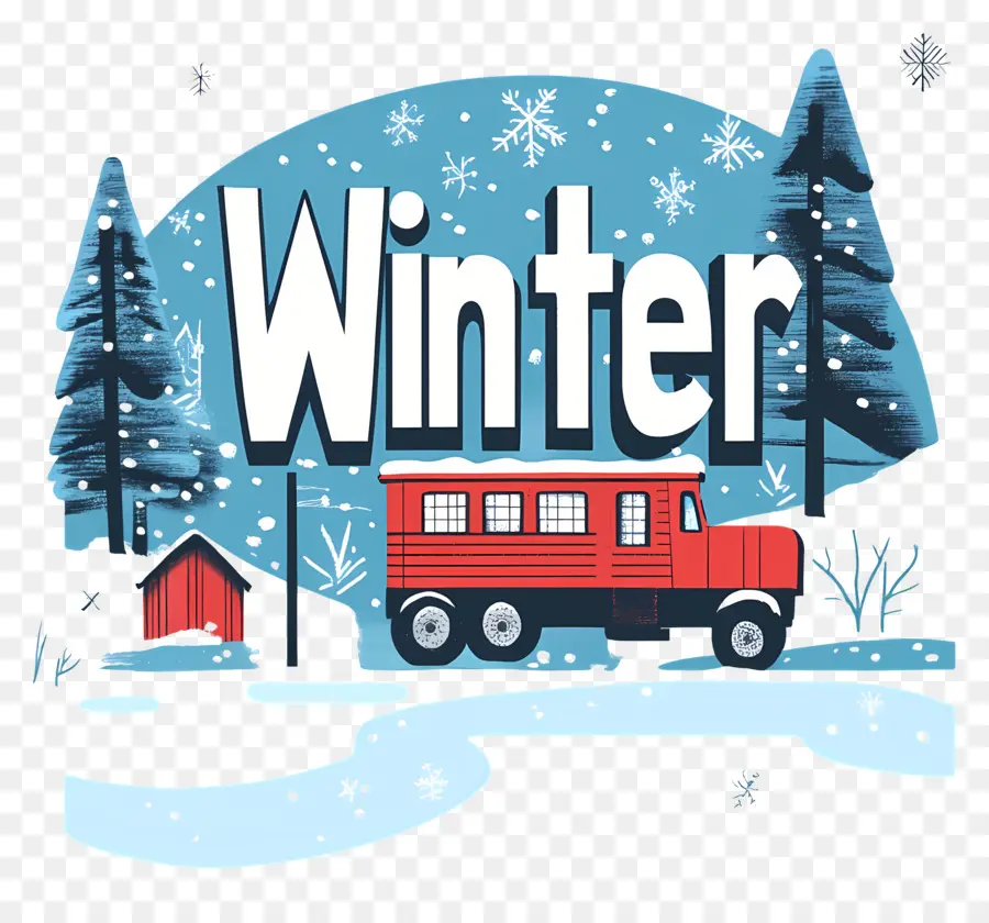 Texte Hiver，Camion D'hiver PNG