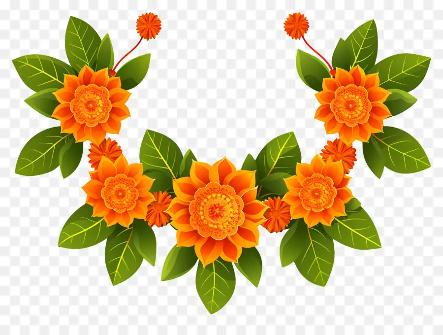 Guirlande Florale，Fleurs Oranges PNG