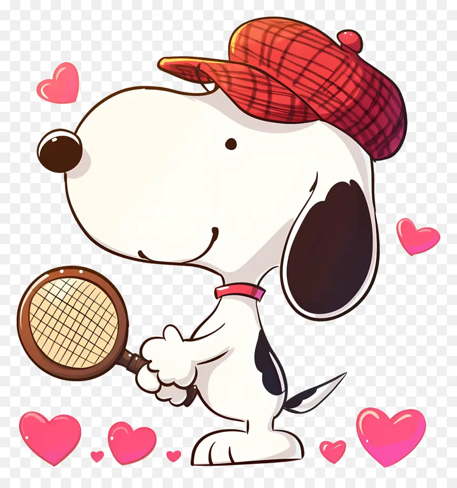 J'adore Snoopy，Chien Avec Raquette De Tennis Et Coeurs PNG