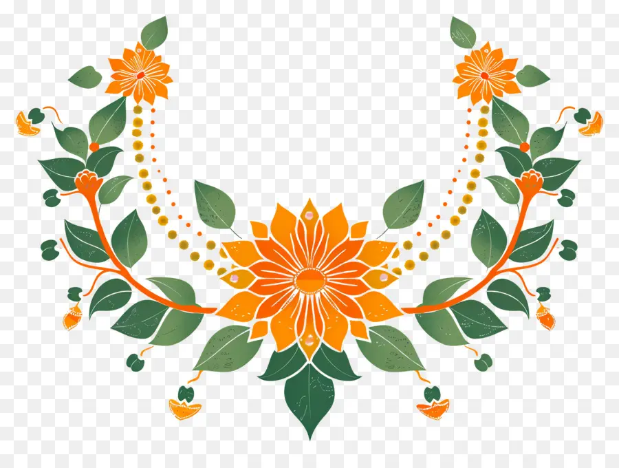 Guirlande Florale，Fleurs Oranges PNG