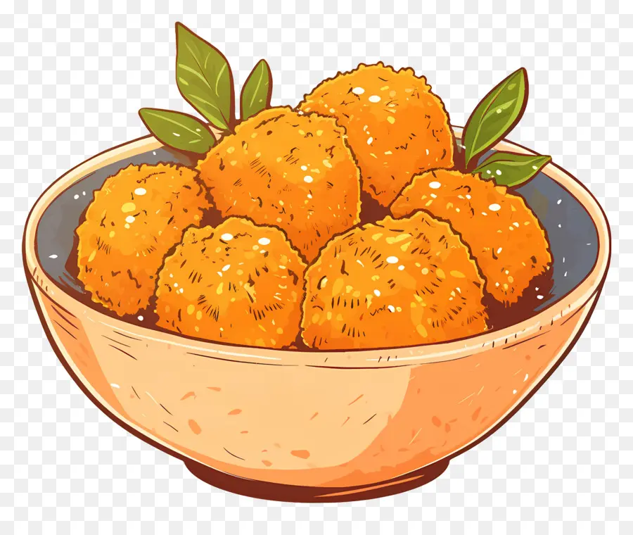 Nuggets De Poulet Frits，Boulettes De Fromage Dans Un Bol Orange PNG