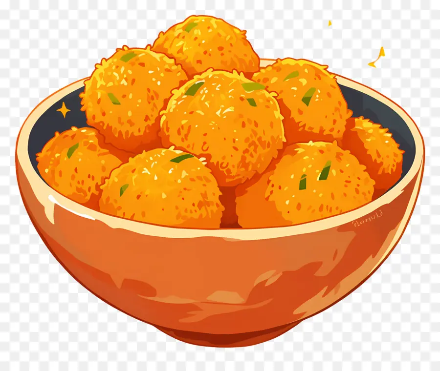 Nuggets De Poulet Frits，Boulettes De Fromage Dans Un Bol Orange PNG