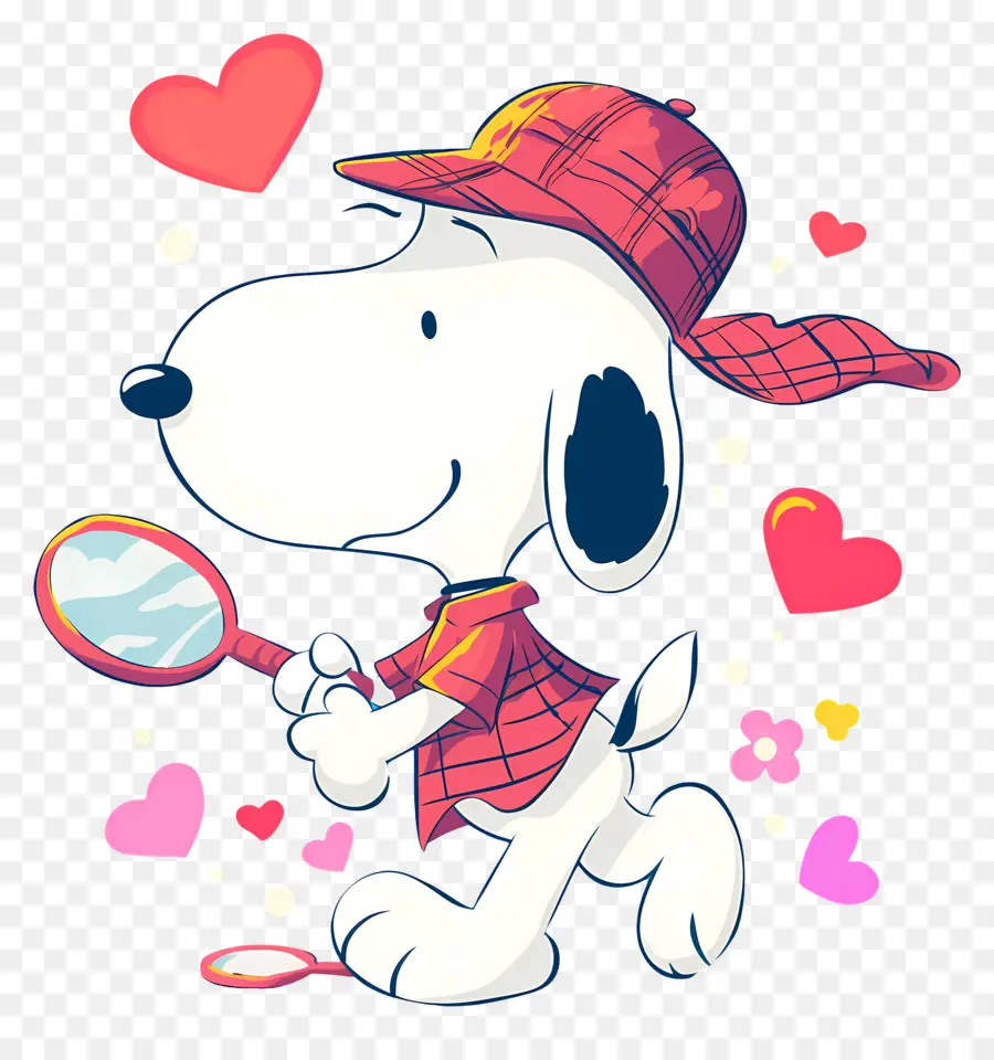 J'adore Snoopy，Chien Avec Raquette De Tennis Et Coeurs PNG