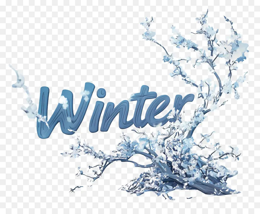 Mot D'hiver，Texte D'hiver Avec Des Branches PNG