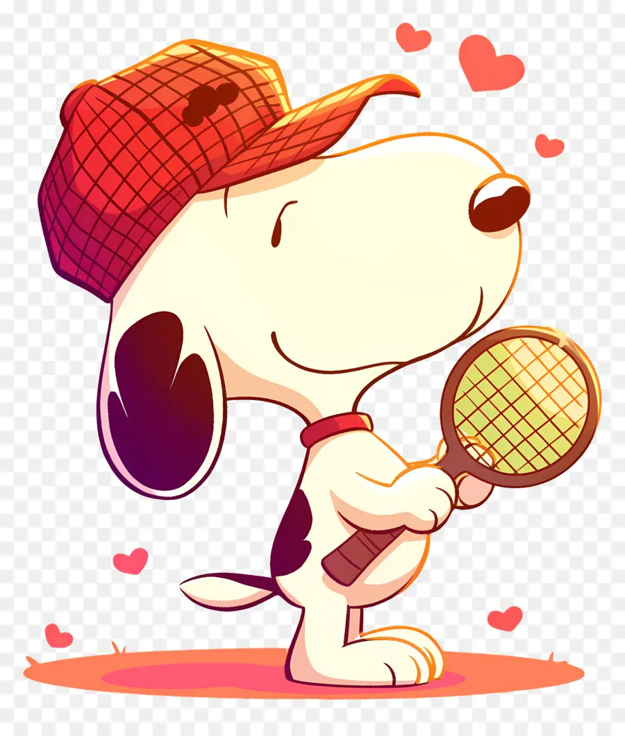 J'adore Snoopy，Chien Avec Raquette De Tennis Et Coeurs PNG