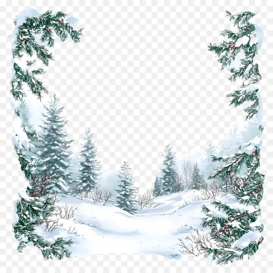 Cadre D'hiver，Paysage Enneigé PNG