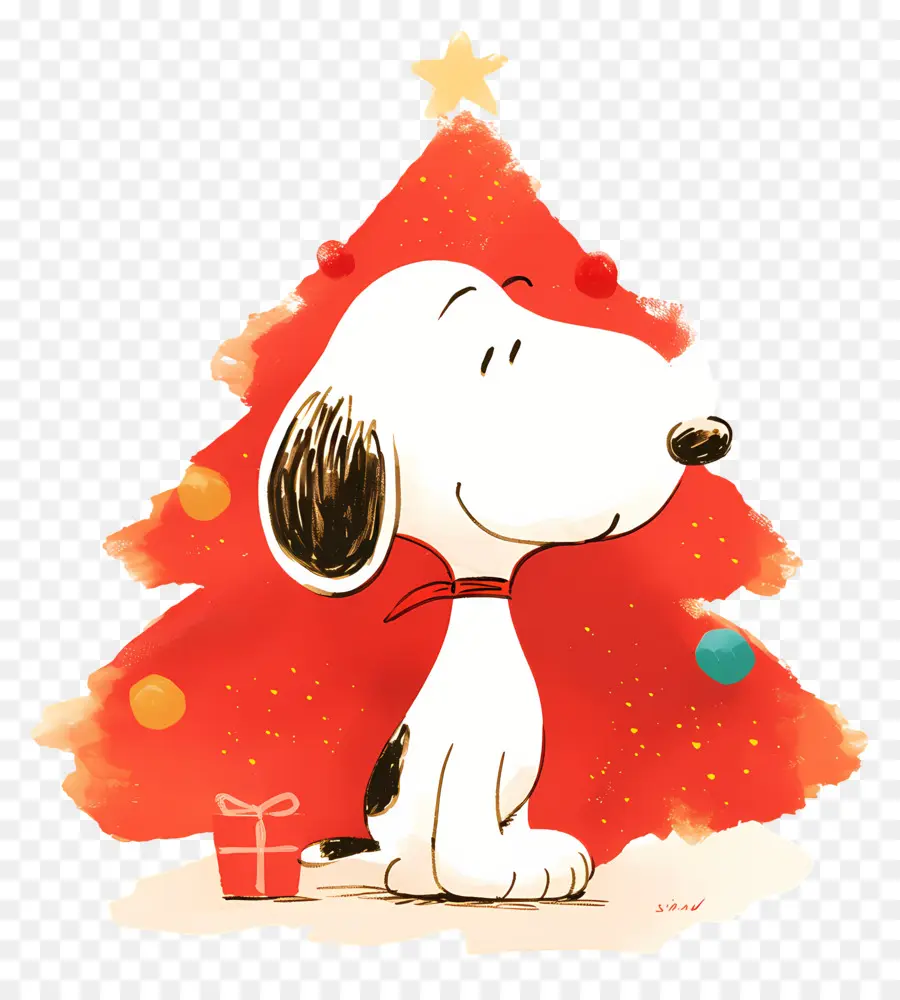 Snoopy，Chien De Dessin Animé Avec Arbre De Noël PNG