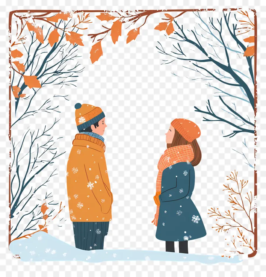 Cadre D'hiver，Couple En Hiver PNG