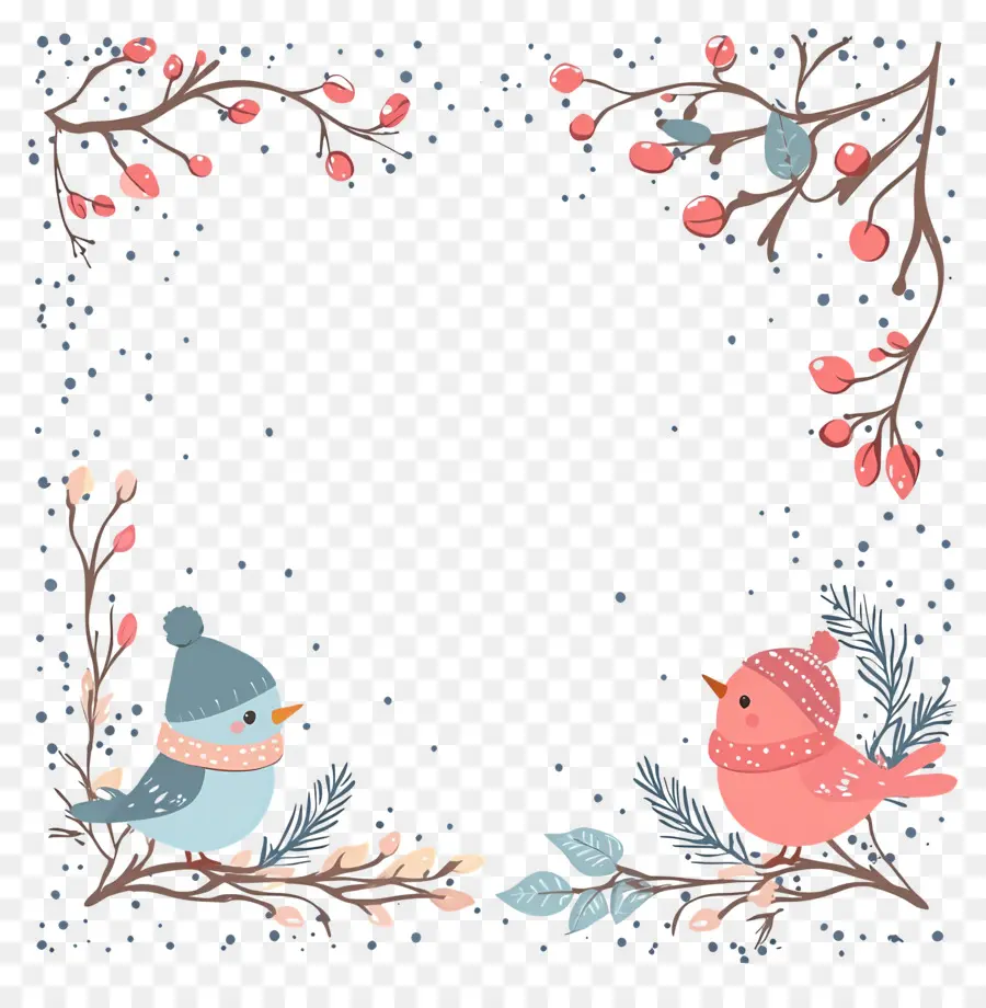 Cadre D'hiver，Oiseaux Et Branches PNG