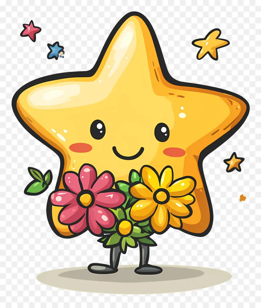 Étoile Animée，Étoile Avec Des Fleurs PNG