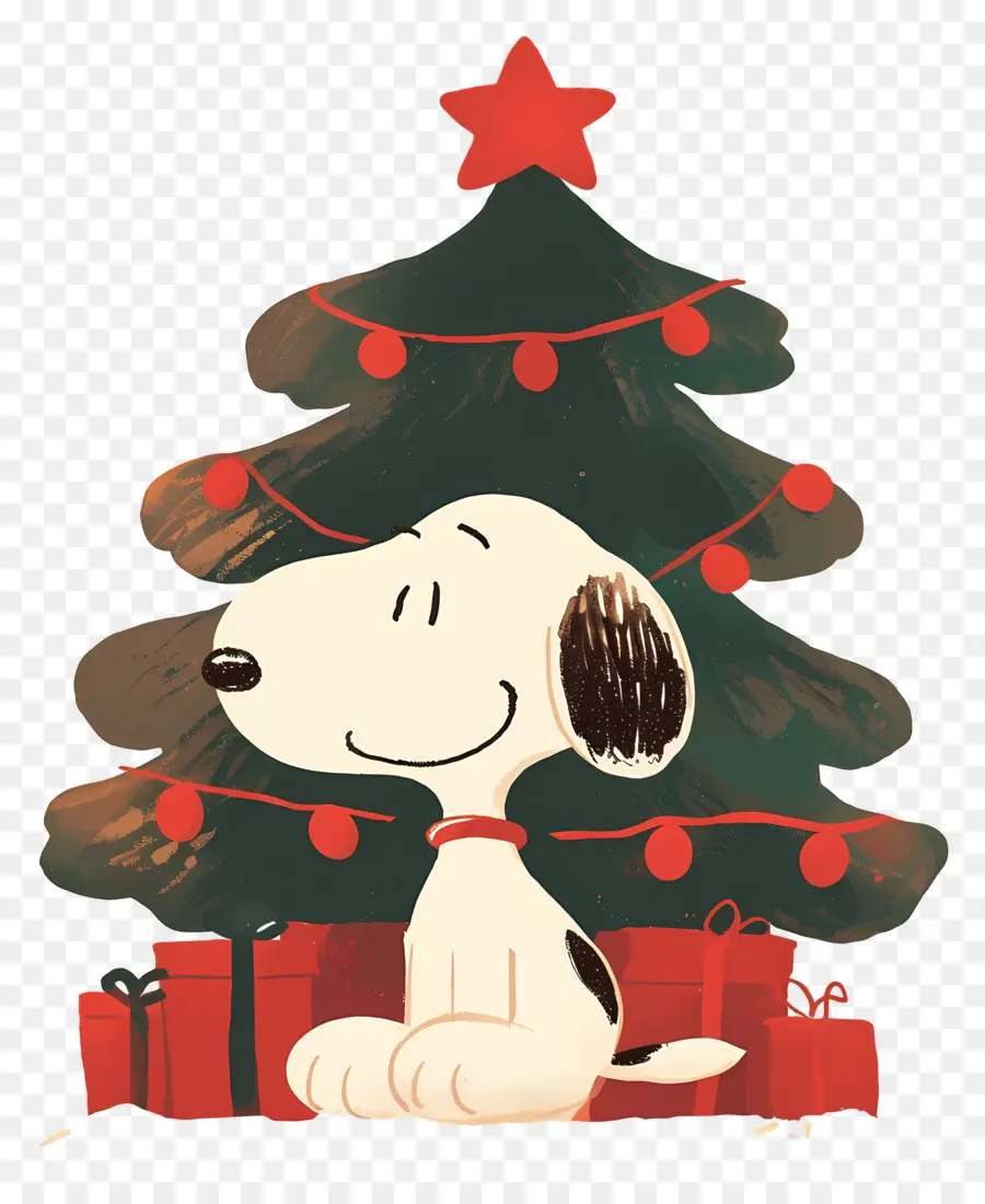 Snoopy，Chien De Dessin Animé Avec Arbre De Noël PNG