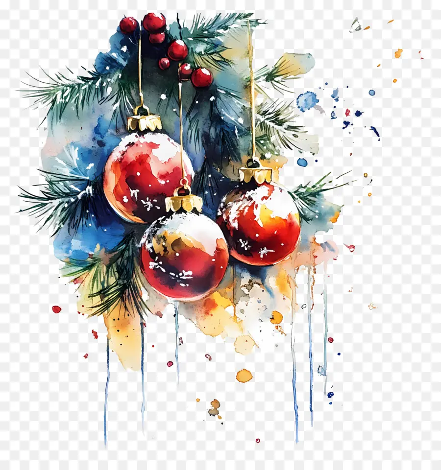 Aquarelle De Noël，Ornements De Noël PNG