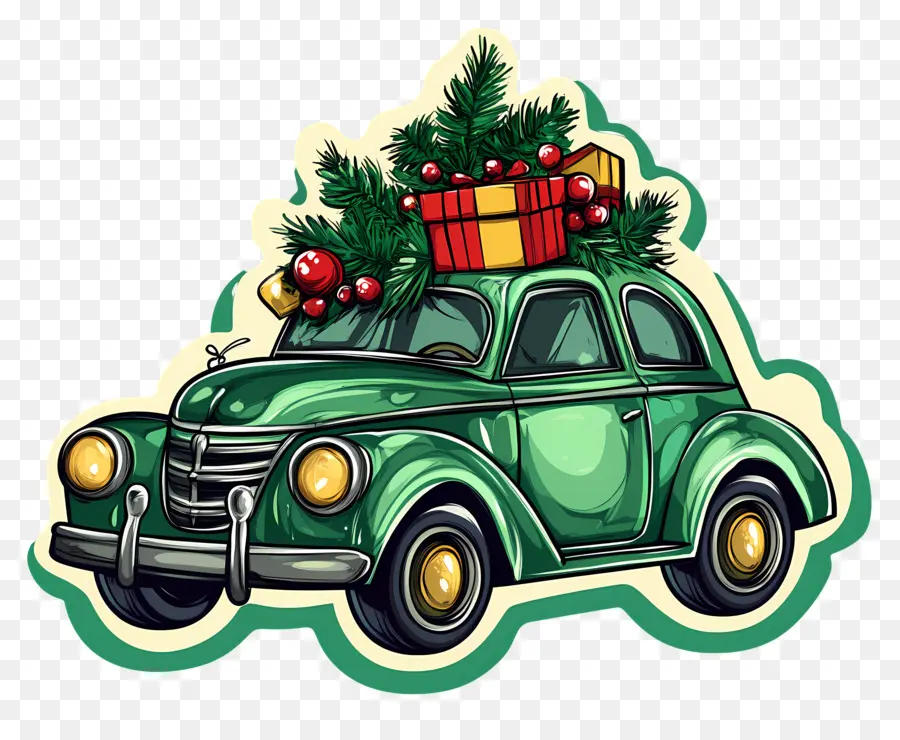 Voiture De Noël，Voiture Verte PNG