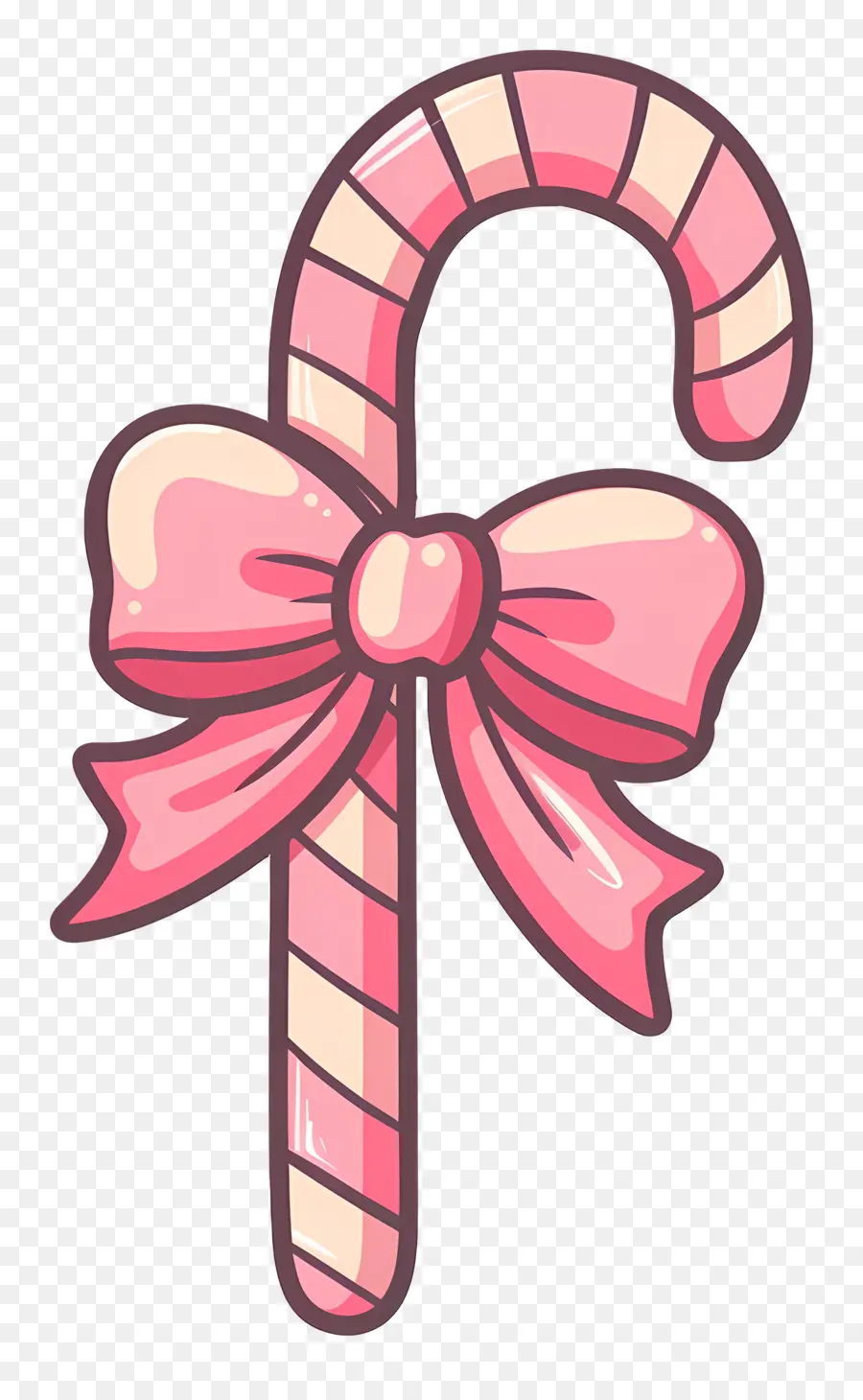 Canne En Bonbon De Noël，Canne En Bonbon Rose Avec Noeud PNG