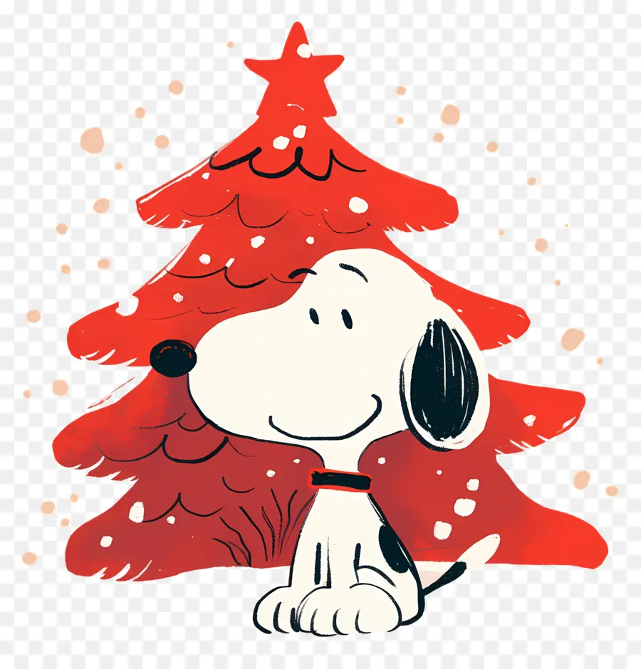 Snoopy，Chien De Dessin Animé Avec Arbre De Noël PNG