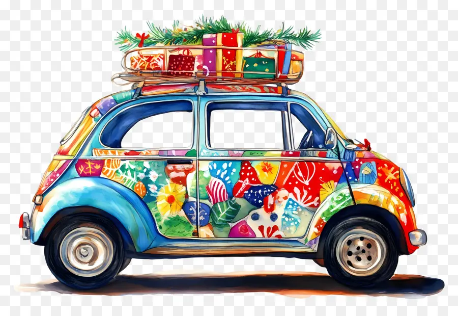 Voiture De Noël，Voiture Décorée PNG