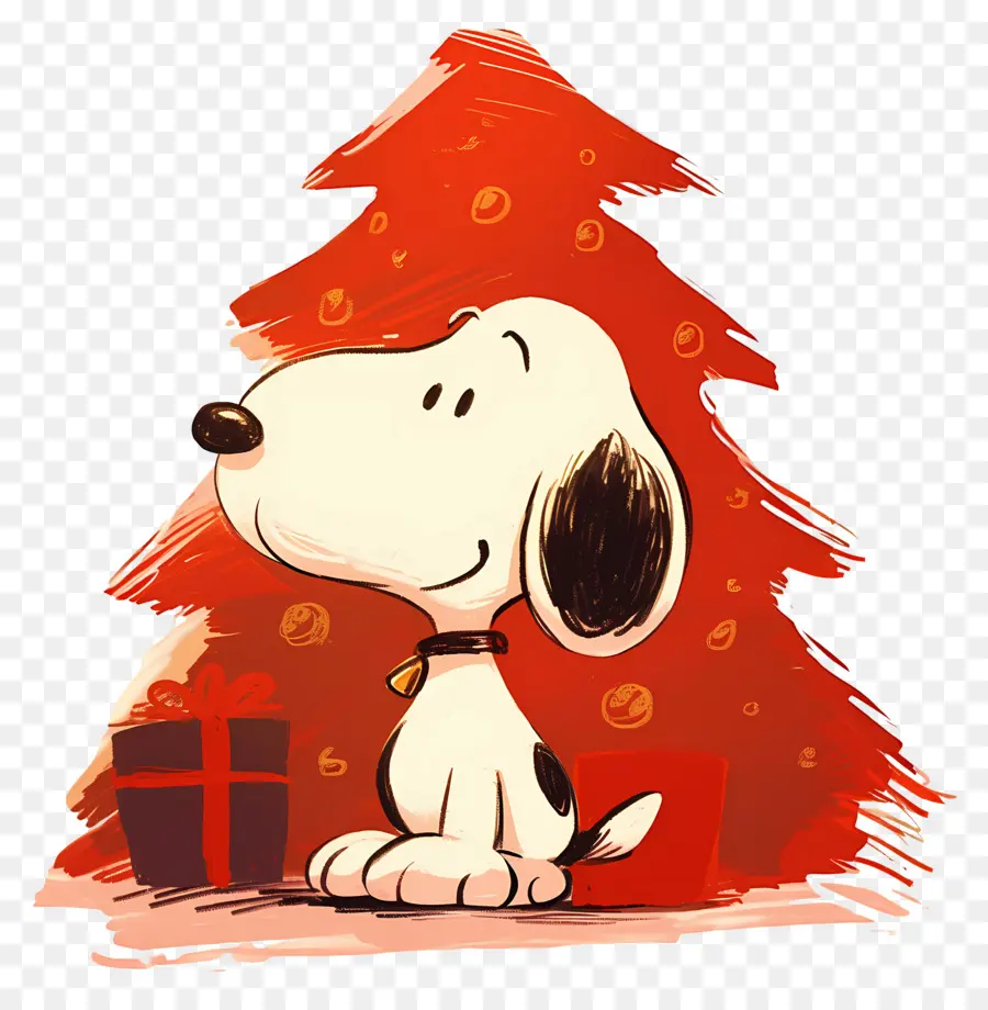 Snoopy，Chien De Dessin Animé Avec Arbre De Noël PNG