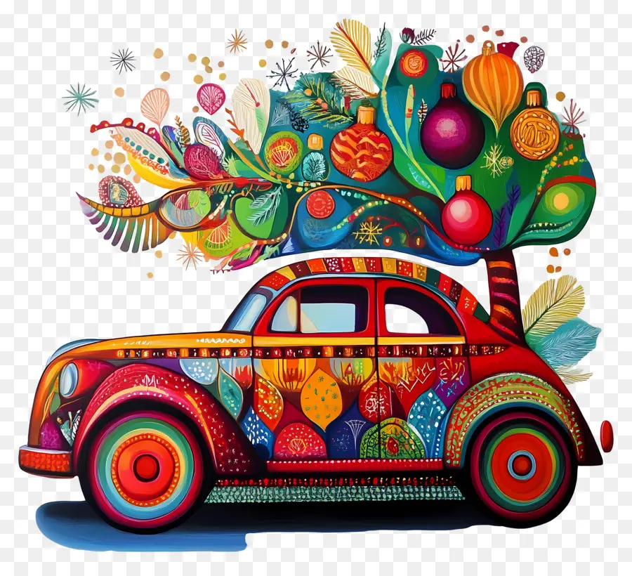 Voiture De Noël，Voiture Décorée PNG