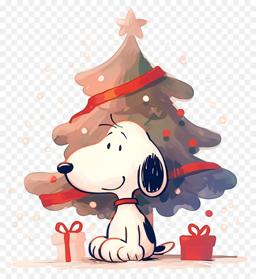 Snoopy，Chien De Dessin Animé Avec Arbre De Noël PNG