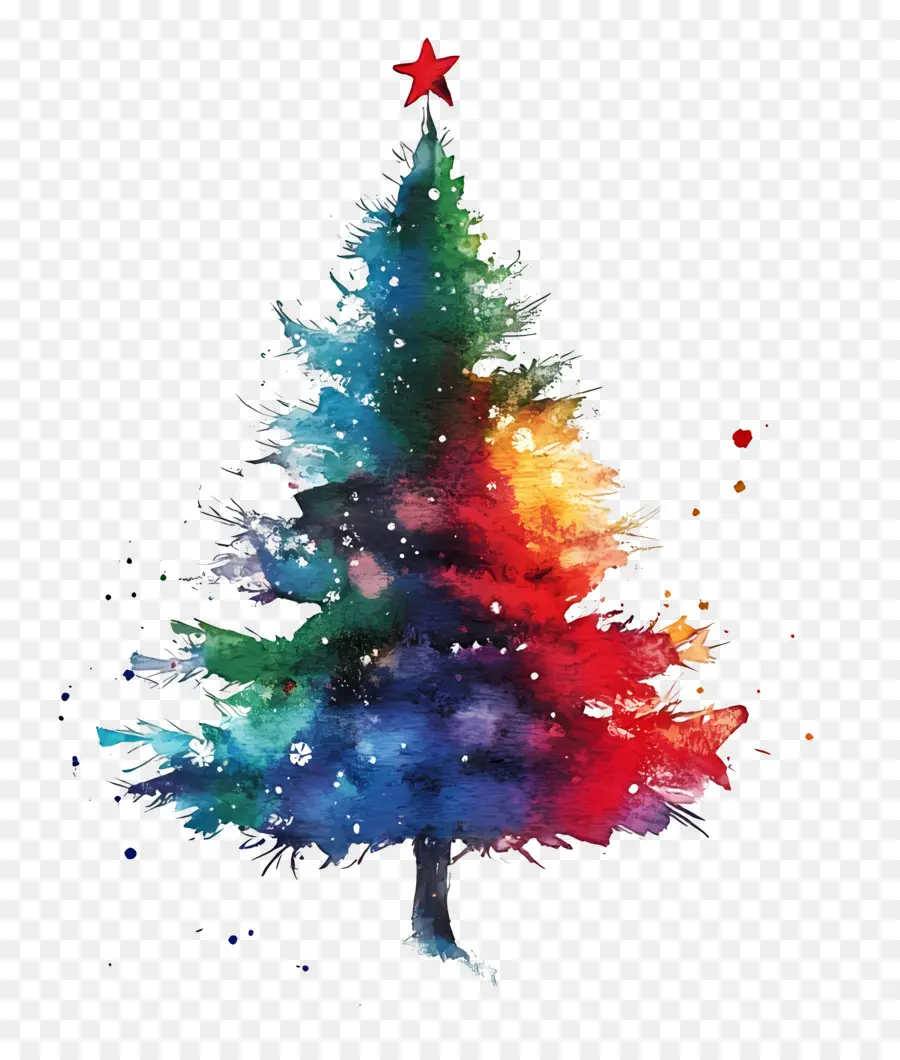 Aquarelle De Noël，Arbre De Noël Coloré PNG