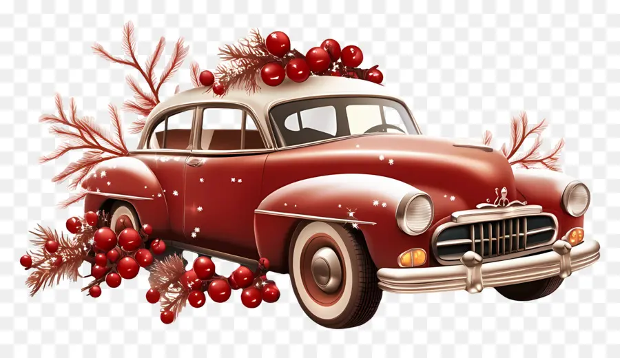 Voiture De Noël，Voiture Ancienne Rouge PNG