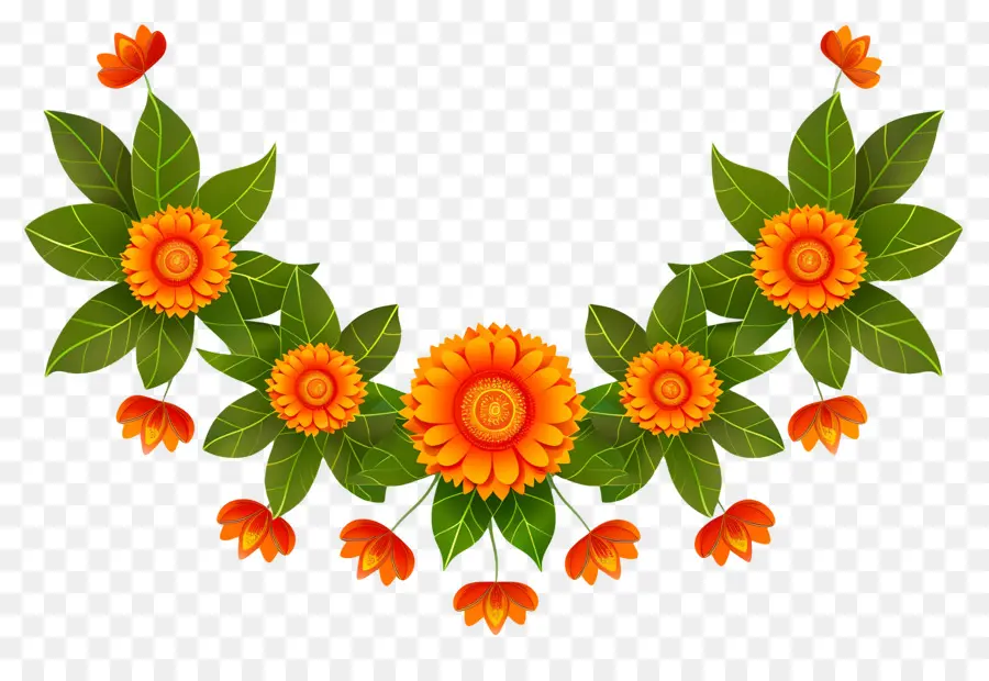 Guirlande Florale，Fleurs Oranges PNG