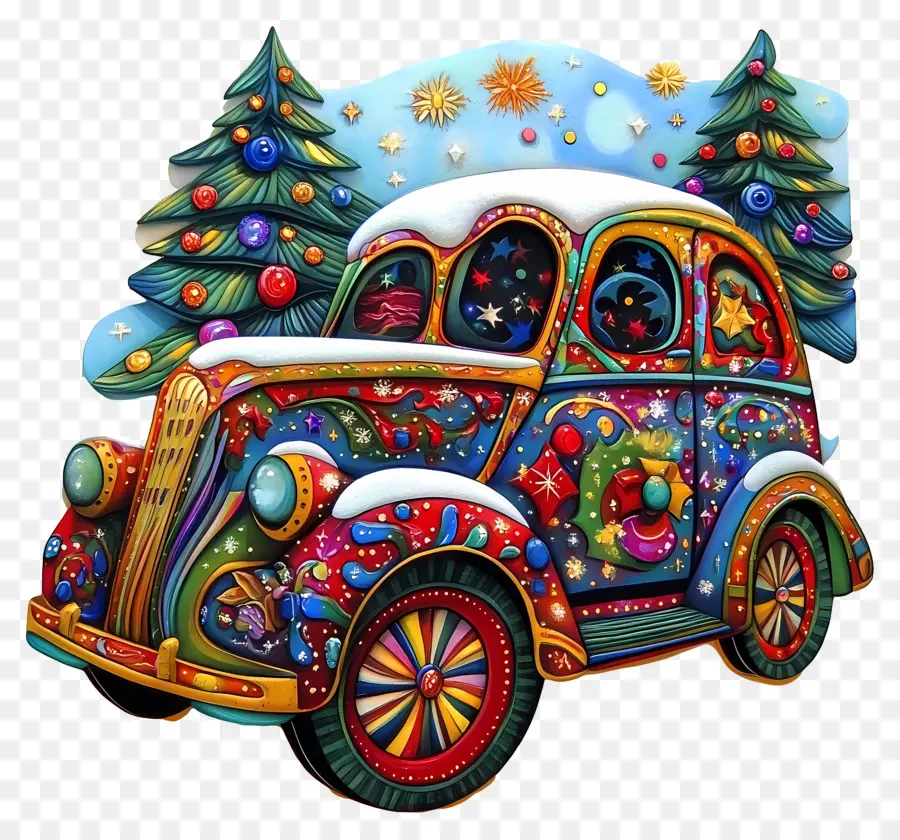 Voiture De Noël，Voiture De Noël Colorée PNG