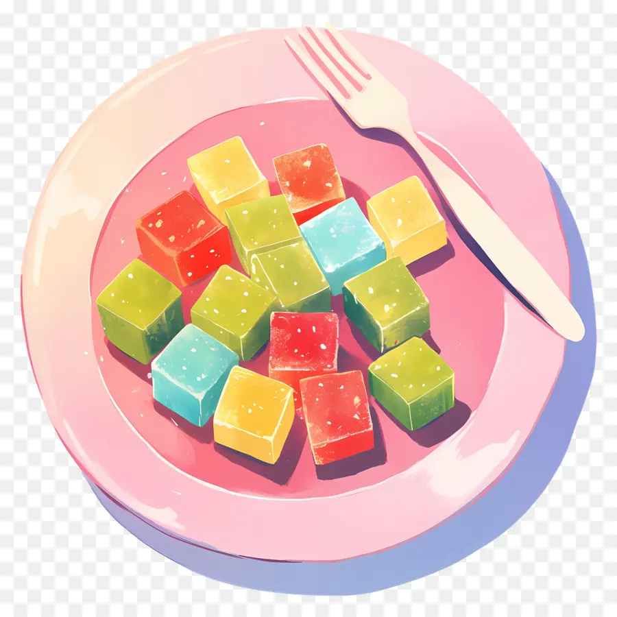 Délice Turc，Cubes De Bonbons Sur Assiette PNG