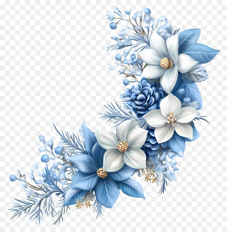 Frontière D'hiver，Fleurs Bleues PNG