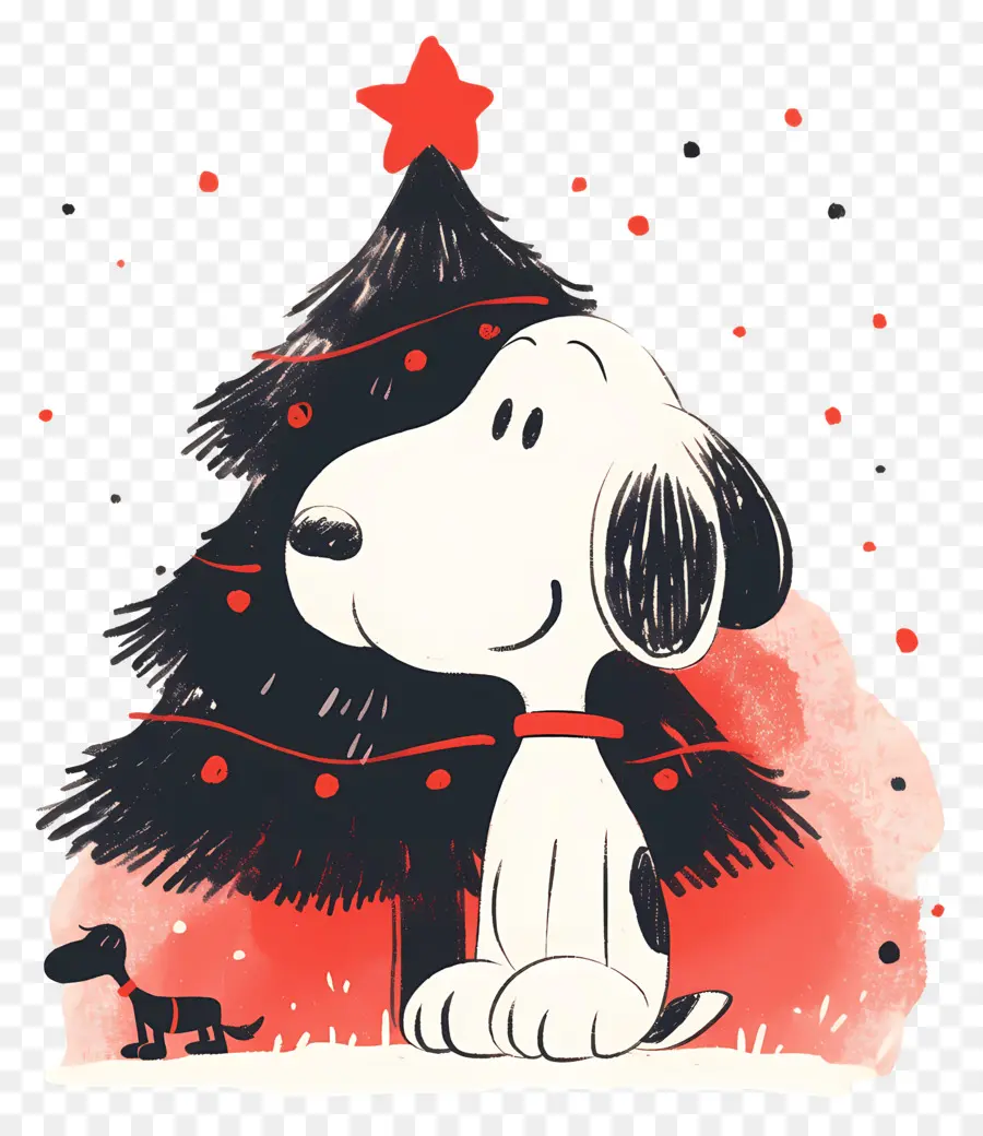 Snoopy，Chien De Dessin Animé Avec Arbre De Noël PNG