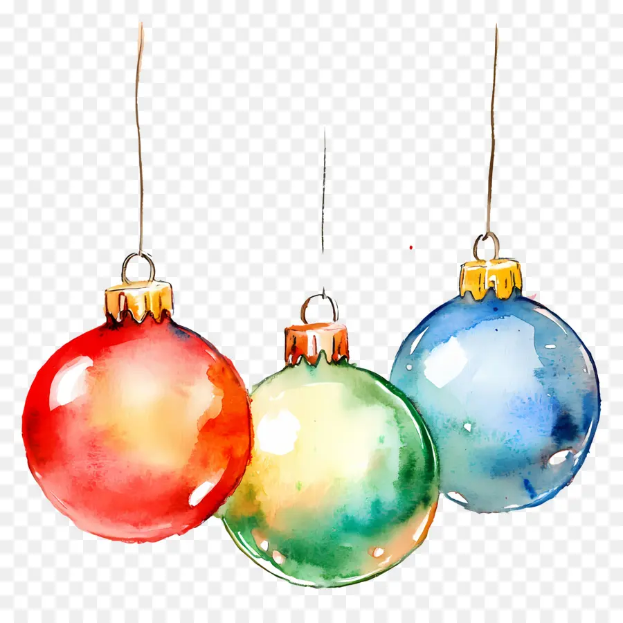 Aquarelle De Noël，Ornements De Noël Colorés PNG