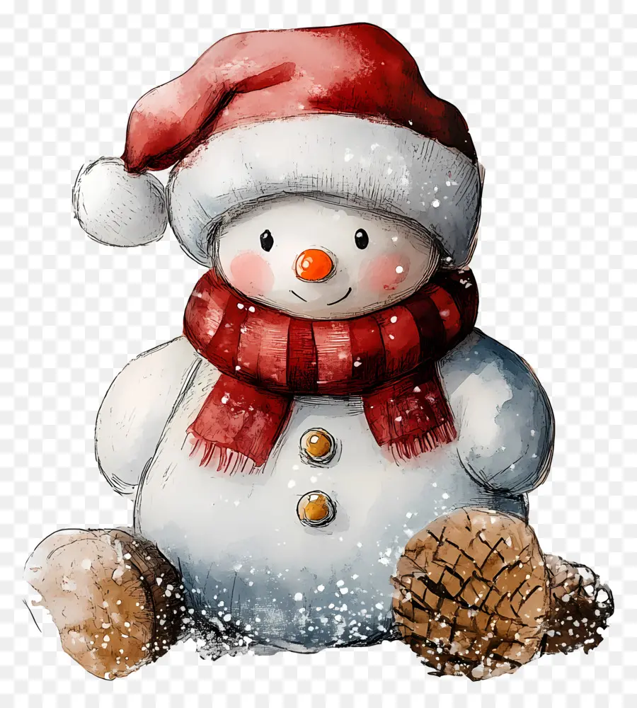 Aquarelle De Noël，Bonhomme De Neige PNG