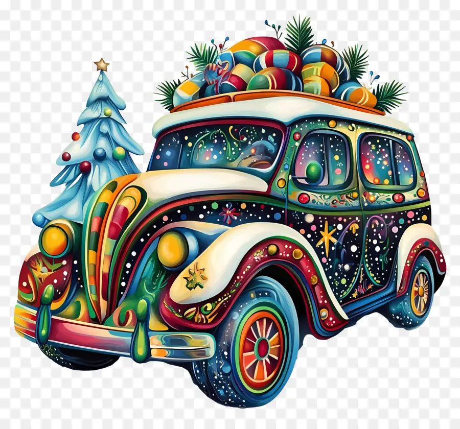 Voiture De Noël，Voiture De Noël Colorée PNG