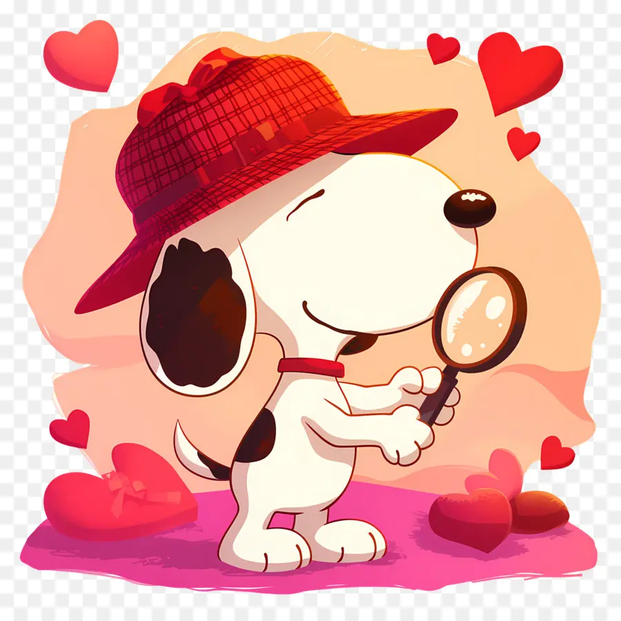 J'adore Snoopy，Chien Avec Loupe Et Coeurs PNG