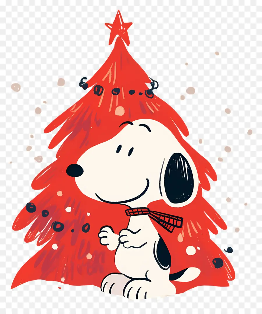 Snoopy，Chien De Dessin Animé Avec Arbre De Noël PNG