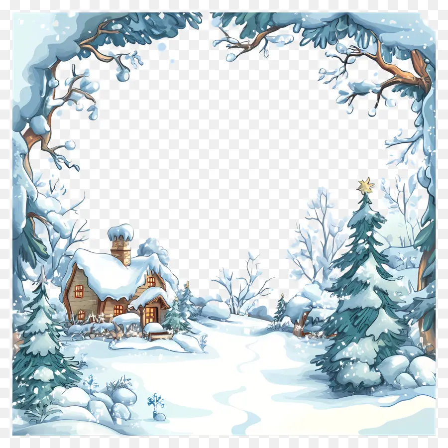 Cadre D'hiver，Paysage Enneigé PNG