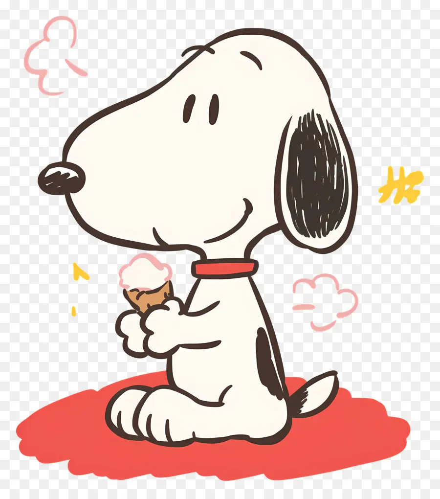 Snoopy Mange De La Glace，Chien De Dessin Animé Avec De La Glace PNG